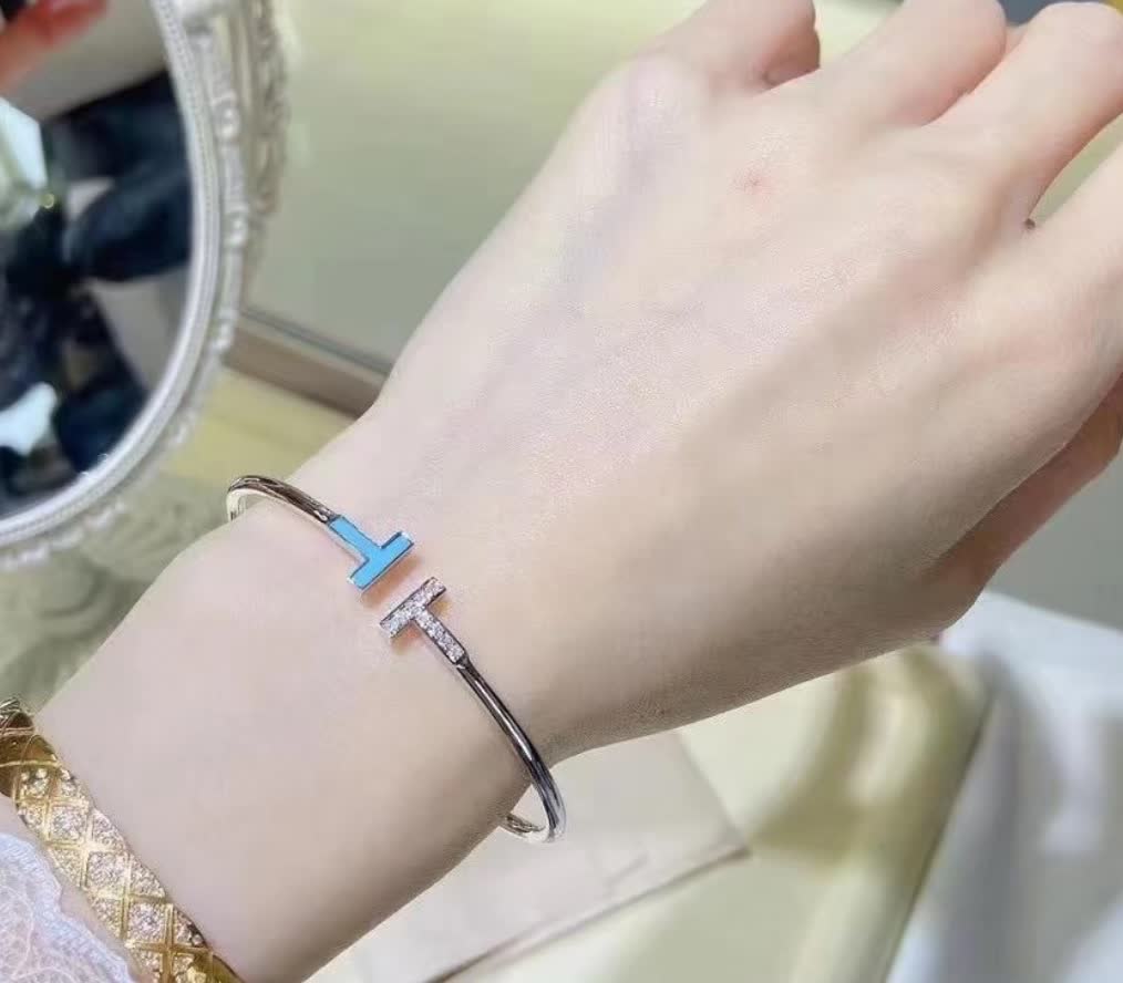 Tiffany & Co. Blue Enamel and Diamond T Bracelet